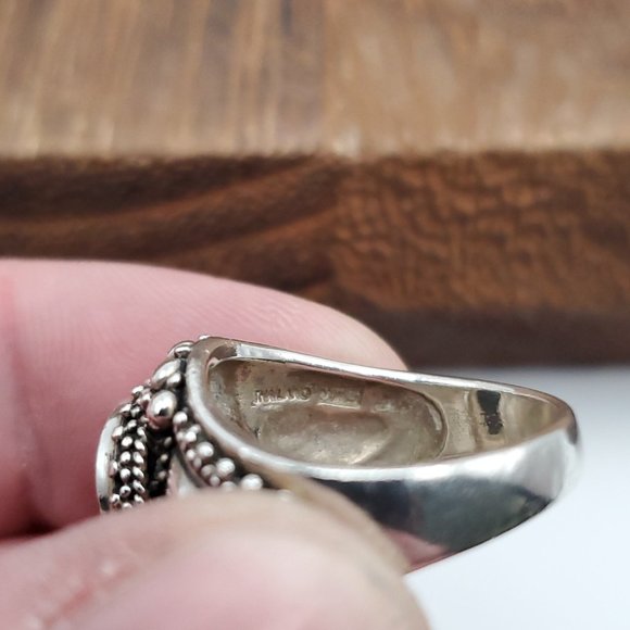 Size 6 925 Sterling Silver Quality Fancy Black Onyx Inlay Ring - Picture 5 of 8